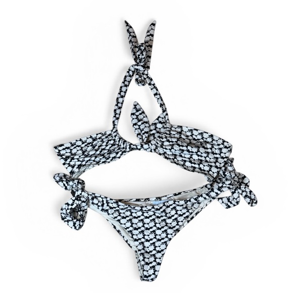 Eberjey Accessories - Eberjey Black and White Floral Tie Bikini Set Size Small Cheeky Bottoms